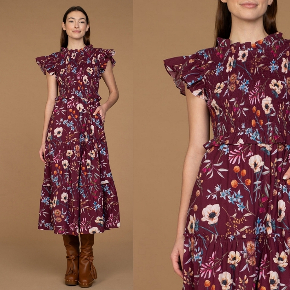 NEW Olivia James The Label Lila Midi Dress in Anemone Raspberry Size XS - Picture 2 of 5
